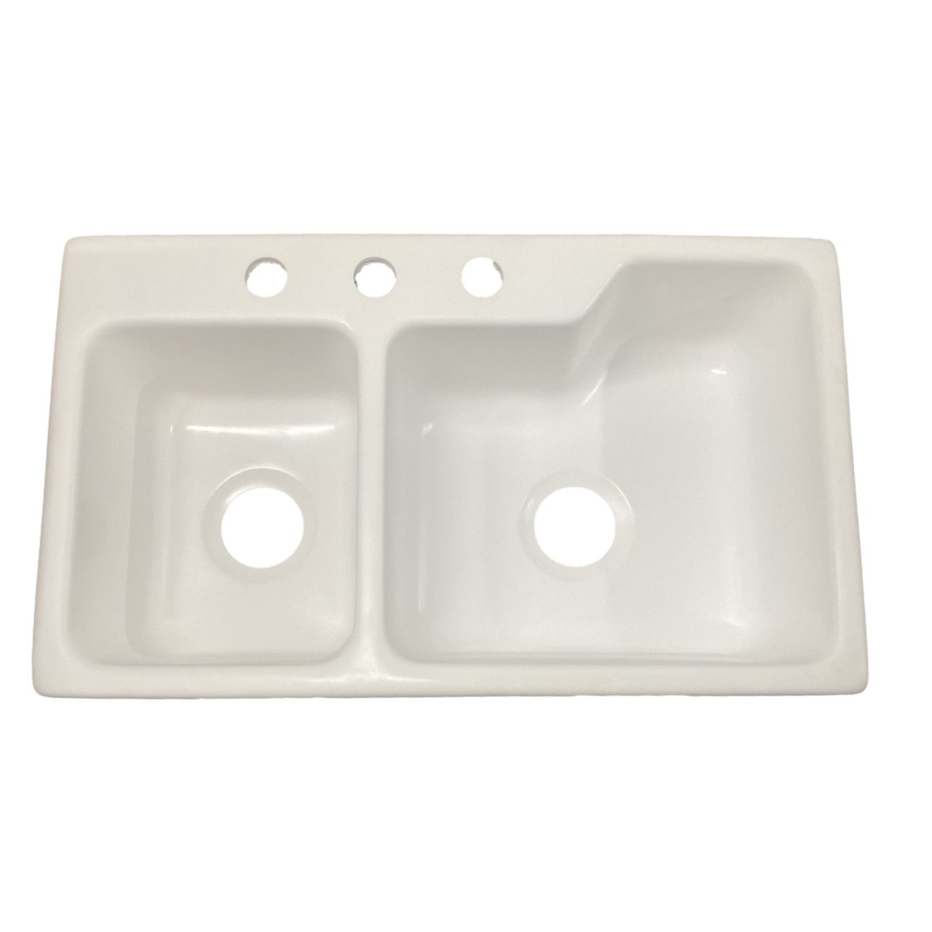 White Double Kitchen Sink W/3 Holes 29.25&quot;L x 17&quot;W x 7&quot;D