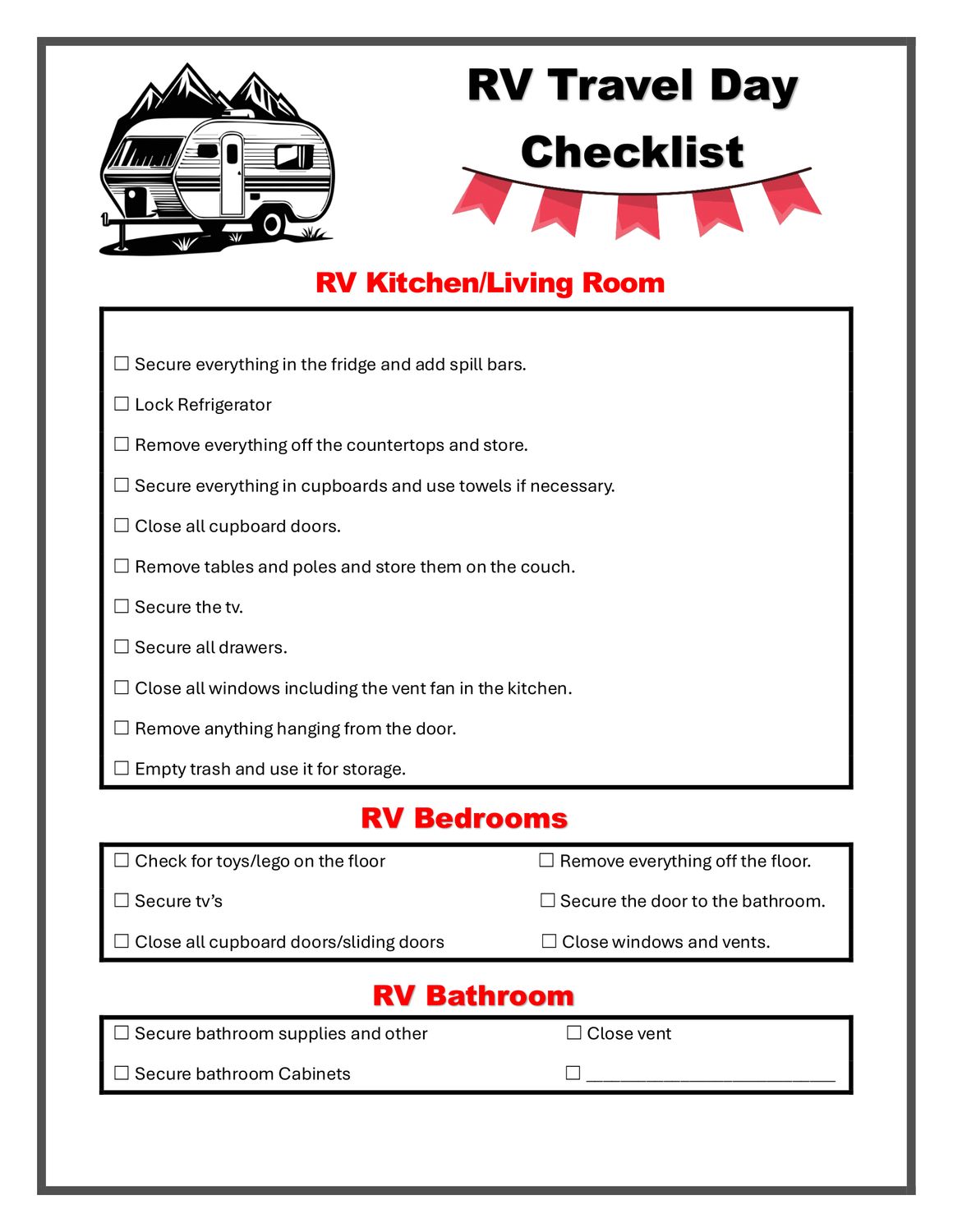 RV Travel Day Checklist