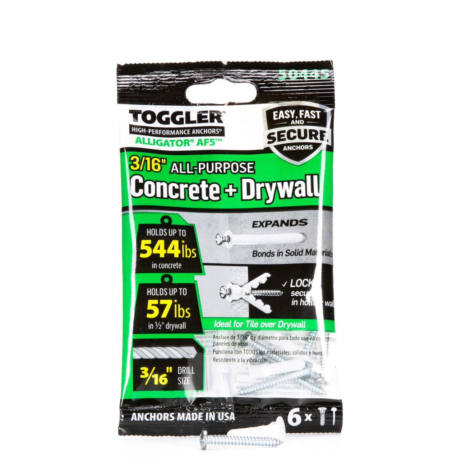 TOGGLER 544-lb 3/16&quot; x 1&quot; Multi- Purpose Anchors with Screws (50445)