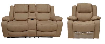 Great Lakes Comfort® Boston Series - 67&quot; Manual Theatre Couch + Swivel, Rock &amp; Recliner Set - RV Wall Hugger  - Manual - Sand