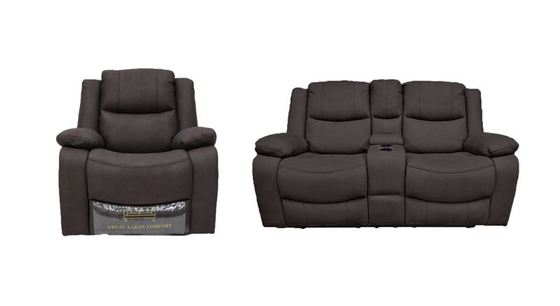 Great Lakes Comfort® Boston Series - 67&quot; Manual Theatre Couch + Swivel, Rock &amp; Recliner Set - RV Wall Hugger  - Manual - Chocolate