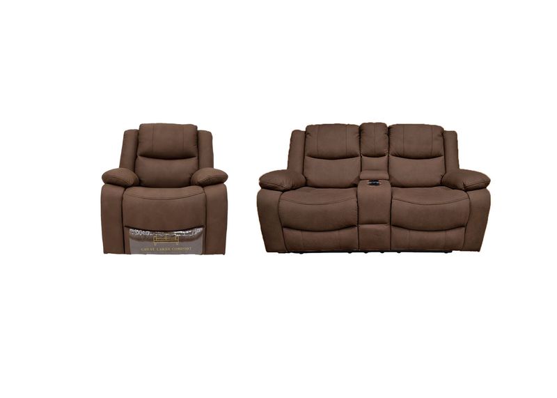 Great Lakes Comfort® Boston Series - 65&quot; Manual Theatre Couch + Swivel, Rock &amp; Recliner Set - RV Wall Hugger  - Manual - Cappuccino