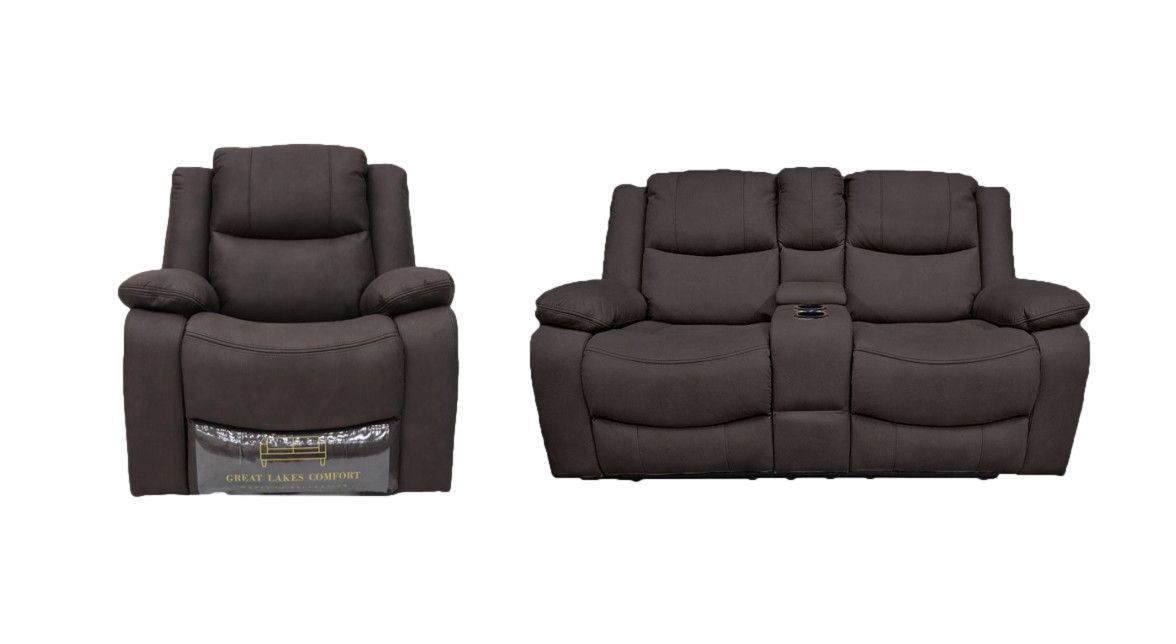 Great Lakes Comfort® Boston Series - 65&quot; Manual Theatre Couch + Swivel, Rock &amp; Recliner Set- RV Wall Hugger  - Manual - Chocolate
