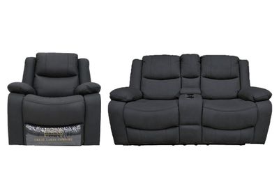 Great Lakes Comfort® Boston Series - 65&quot; Manual Theatre Couch + Swivel, Rock &amp; Recliner Set- RV Wall Hugger  - Manual - Slate