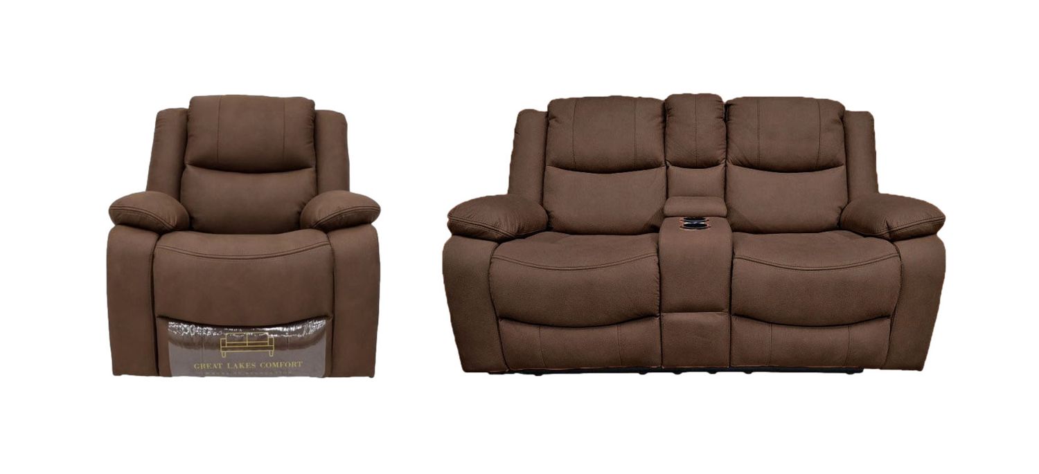 Great Lakes Comfort® Boston Series - 67&quot; Manual Theatre Couch + Swivel, Rock &amp; Recliner Set - RV Wall Hugger  - Manual - Cappuccino
