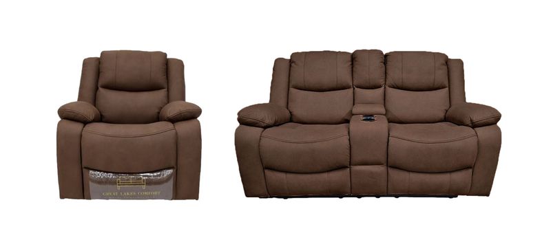 Great Lakes Comfort® Boston Series - 67&quot; Manual Theatre Couch + Swivel, Rock &amp; Recliner Set - RV Wall Hugger  - Manual - Cappuccino
