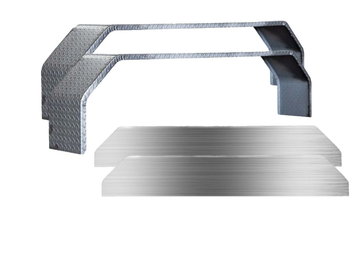 2 Pack Diamond Plate Steel Double Angle Fender 72&quot;L x 10&quot;W x 15.5&quot;H 14 Gauge w/Fender Backs - Kit
