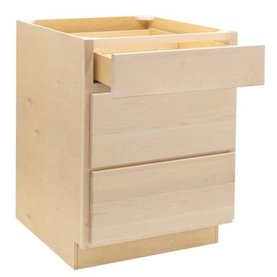 3 Drawer 12&quot; Pots and Pans Base Cabinet - Raw Maple