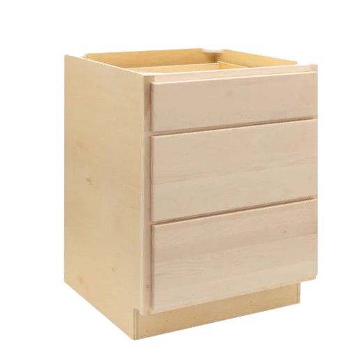 3 Drawer 24&quot; Pots and Pans Base Cabinet - Raw Maple