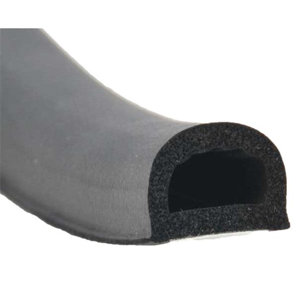 Non-Ribbed D-Seal Weatherstripping with Tape - Black, 3/4&quot; x 1/2&quot; x 50&#39; (018-318)