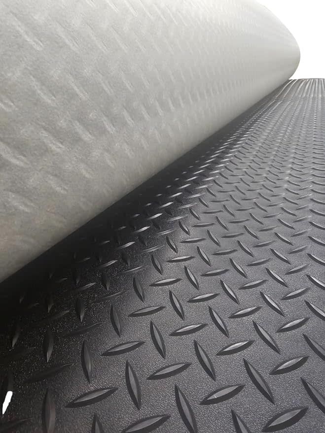 Rugged Trail Diamond Plate Rubber Flooring | 8&#39;6&quot; Wide | Black | Ideal for RVs, Trailers, Garages, Gyms, and Toy Haulers – Multiple Sizes Available