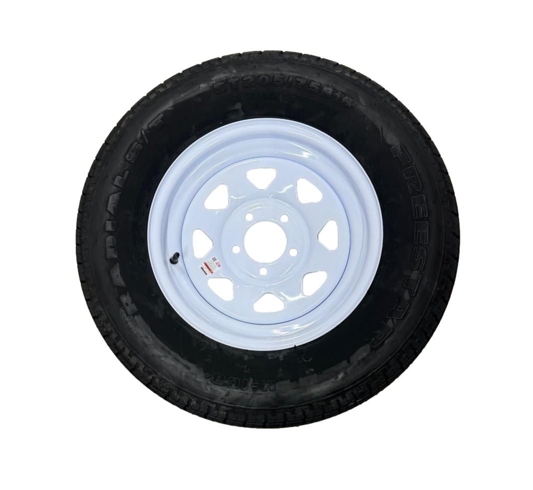 Freestar | ST205/75R15 | Trailer Tire |	White Spoke |	Load Range D | 5 on 4.5&quot; Bolt Pattern