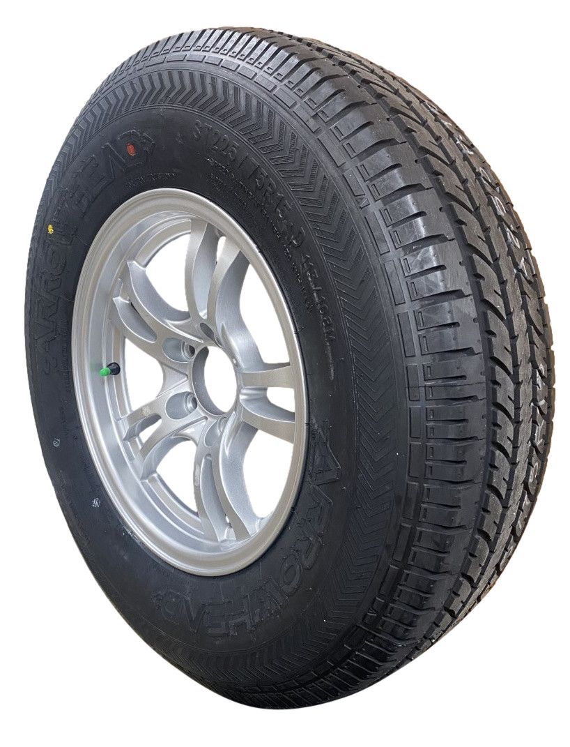 Arrow Head | ST225/75R15 | Aluminum Wheel &amp; Trailer Tire | Silver Jaguar | Load Range D | 5 on 4.5&quot; Bolt Pattern