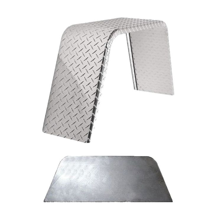 Diamond Plate Aluminum | Flat Top Fender | 28"L x 8"W x 10"H | for Single Axle Trailer | Single Fender w/Fender Back Kit