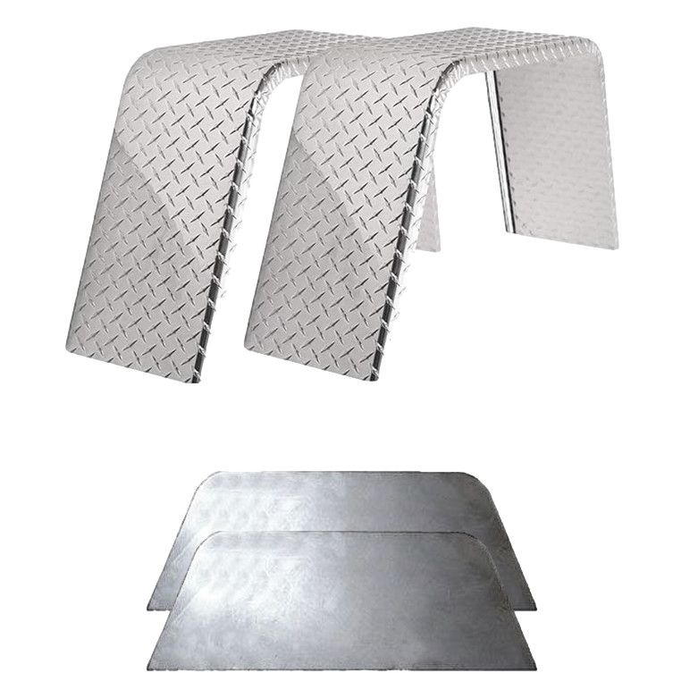 Diamond Plate Aluminum | Flat Top Fender | 34"L x 10"W x 17"H | for Single Axle Trailer | 2 Pack of Fenders w/Fender Backs Kit