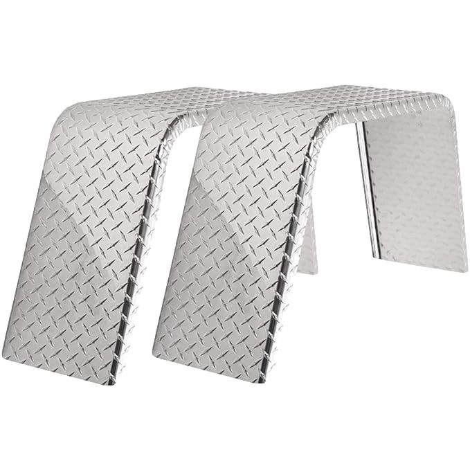 Diamond Plate Aluminum | Flat Top Fender | 32"L x 10"W x 15"H | for Single Axle Trailer | 2 Pack of Fenders Kit