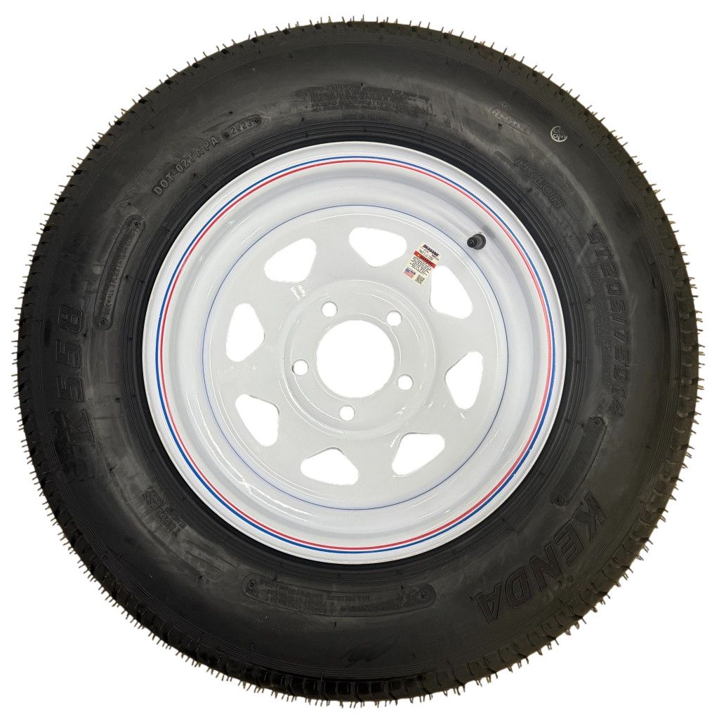 Kenda Load Star | ST205/75D14 | Trailer Tire | White Spoke | Load Range C | 5 on 4.5&quot; Bolt Pattern