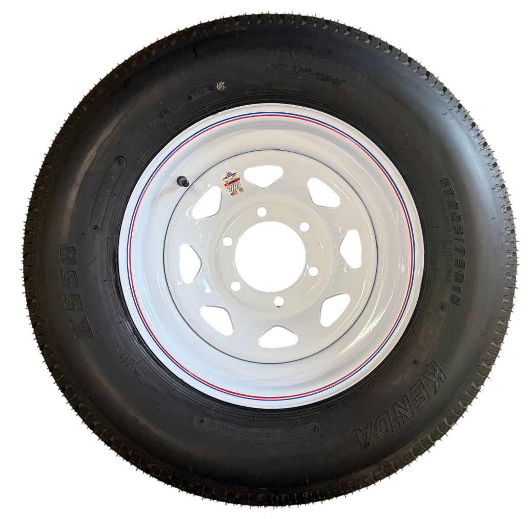 Kenda Load Star | ST225/75D15 | Trailer Tire | White Spoke | Load Range D | 6 on 5.5&quot; Bolt Pattern