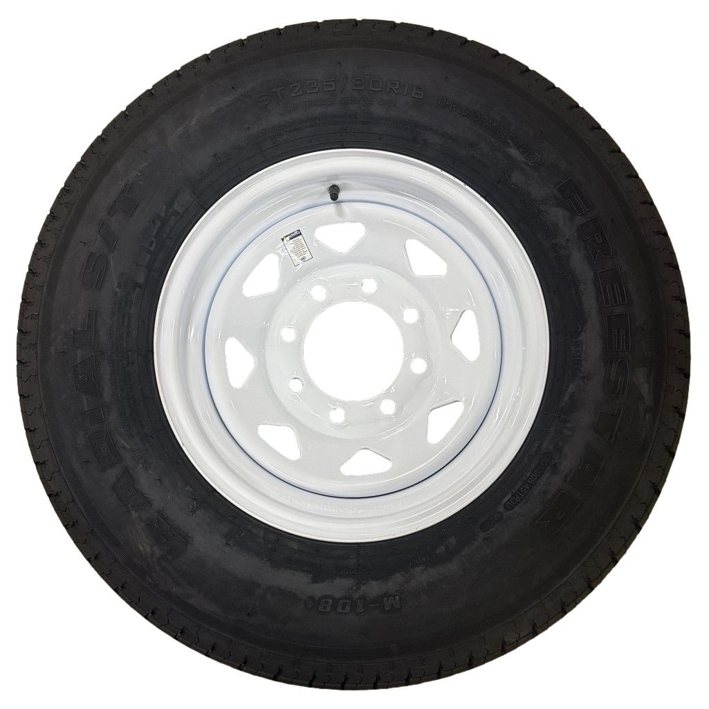 Freestar | ST235/80R16 | Trailer Tire | White Spoke | Load Range E | 8 on 6.5&quot; Bolt Pattern