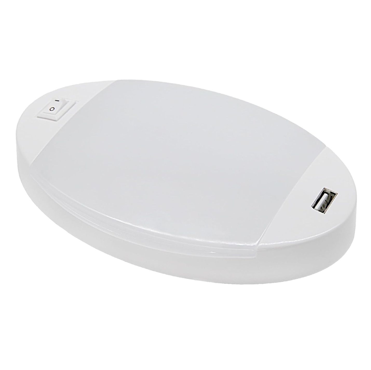 Facon 12V Oval LED RV Ceiling Light with Switch and Fast USB Charger (5V/2.4A) Interior Lighting (DLS01-608USB)
