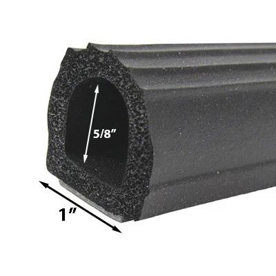 5/8" Black Foam D-Seal with Hats and Adhesive Back (By the Foot) (206)