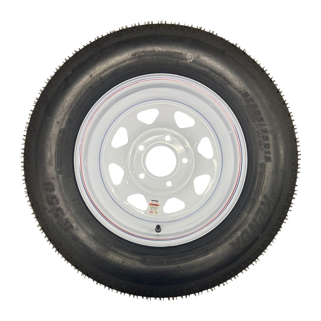 Kenda Load Star | ST205/75D15 | Trailer Tire | White Spoke | Load Range D | 5 on 5&quot; Bolt Pattern