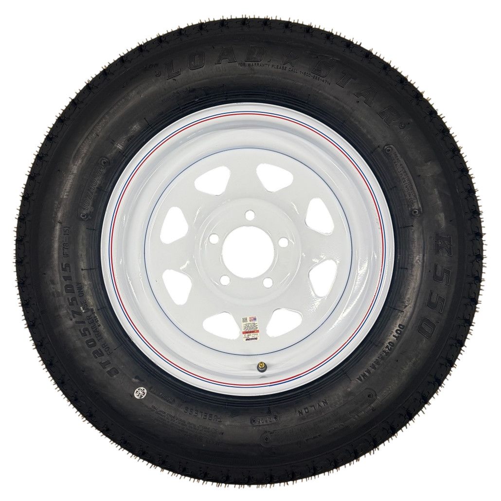 Kenda Load Star | ST205/75D15 | Trailer Tire | White Spoke | Load Range D | 5 on 4.5&quot; Bolt Pattern
