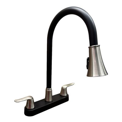 Gooseneck Kitchen Faucet |Pull Down Sprayer| Leaf Handles | Satin Nickel &amp; Matte Black Finish