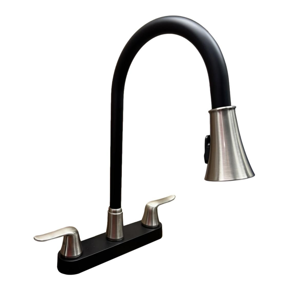 Gooseneck Kitchen Faucet |Pull Down Sprayer| Leaf Handles | Satin Nickel &amp; Matte Black Finish