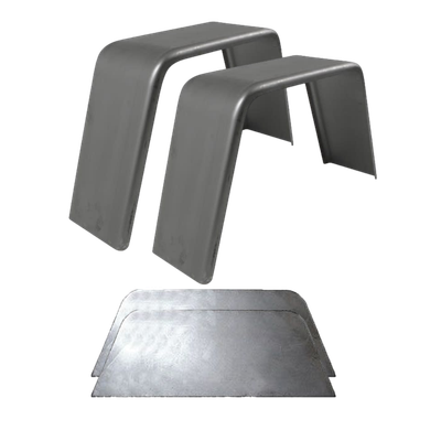 Smooth Steel | Flat Top Fender | 28"L x 8"W x 10"H | for Single Axle Trailer | 2 Pack of Fenders w/Fender Backs Kit