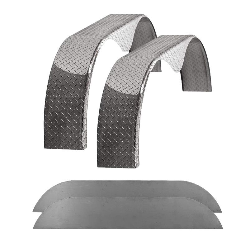 Diamond Plate Aluminum | Tandem Teardrop Fender | 72"L x 10"W x 20"H | for Double Axle Trailer | 2 Pack of Fenders w/Fender Backs Kit