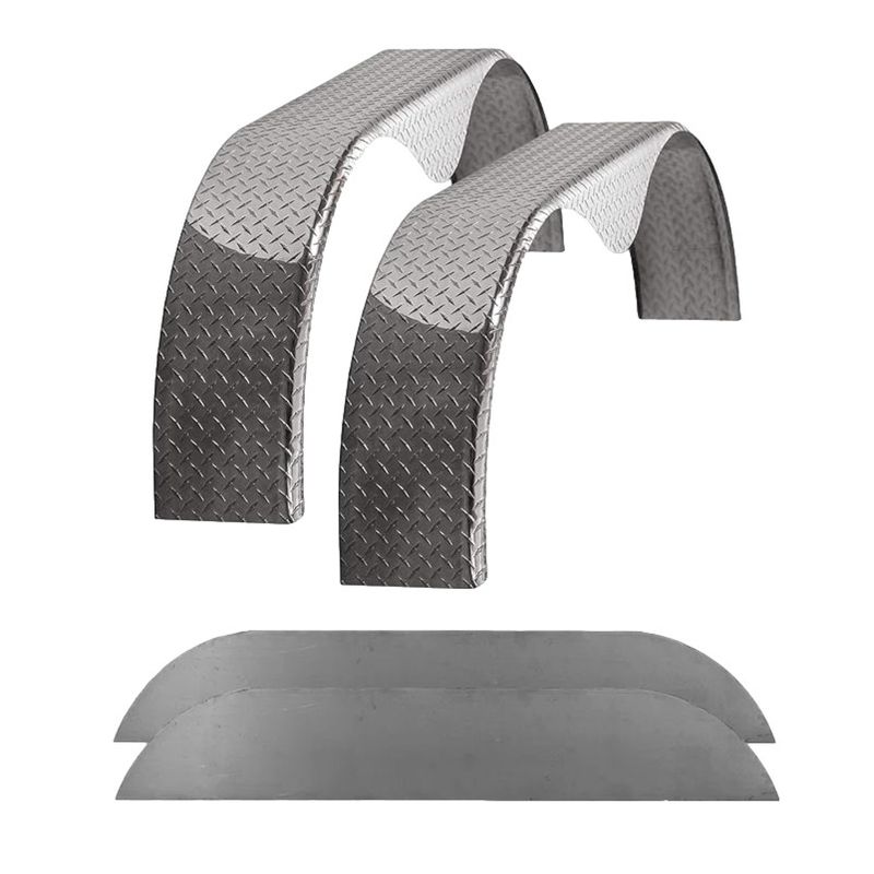 Diamond Plate Aluminum | Tandem Teardrop Fender | 72"L x 10"W x 20"H | for Double Axle Trailer | 2 Pack of Fenders w/Fender Backs Kit