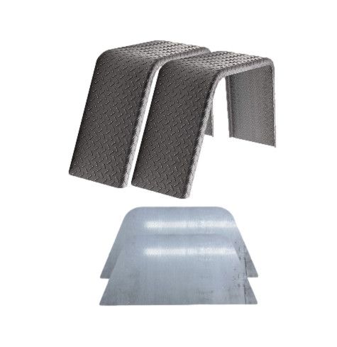 Diamond Plate Steel | Flat Top Fender | 34"L x 10"W x 17"H | for Single Axle Trailer | 2 Pack of Fenders w/Fender Backs Kit