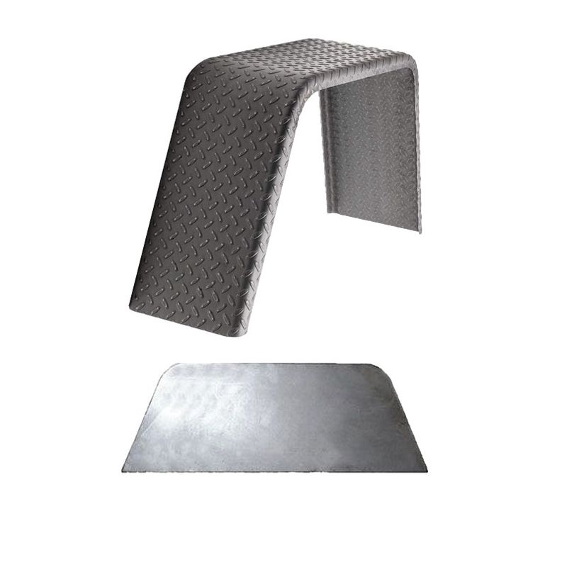 Diamond Plate Steel | Flat Top Fender | 32"L x 10"W x 15"H | for Single Axle Trailer | Single Fender w/Fender Back Kit