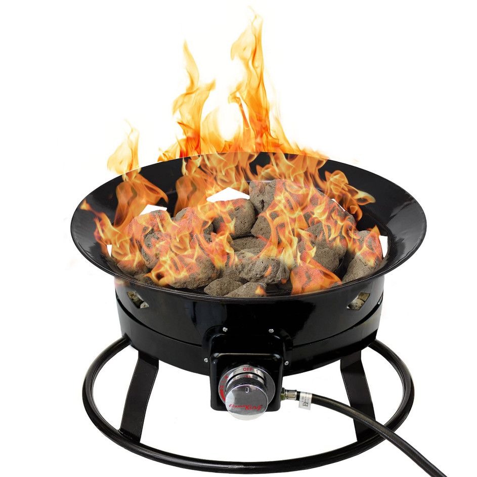 Flame King | Portable 19″ Outdoor Propane Fire Pit Bowl | Self-Igniter, Cover &amp; Carry Straps | FKG6501D