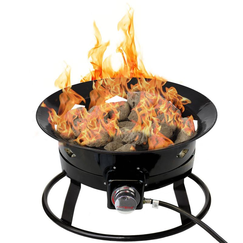 Flame King | Portable 19″ Outdoor Propane Fire Pit Bowl | Self-Igniter, Cover &amp; Carry Straps | FKG6501D