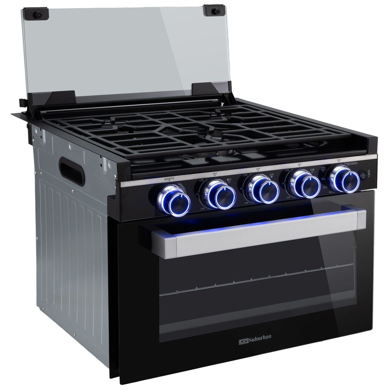 Suburban RV Gas Range | 17" 3-Burner Stove with Built-In Air Fryer | Black | 3907A