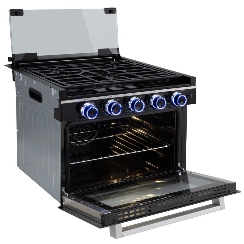 Suburban RV Gas Range | 17" 3-Burner Stove with Built-In Air Fryer | Black | 3907A