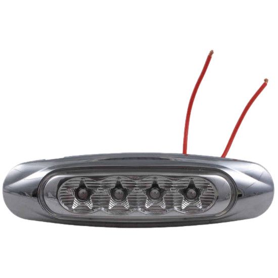 LED Clearance or Side Marker Light w/ Chrome Bezel - Submersible - 4 Diodes - Clear Lens