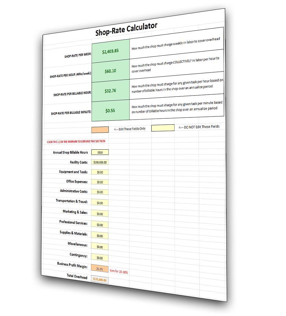 Shop Rate Calculator (Excel Spreadsheet)