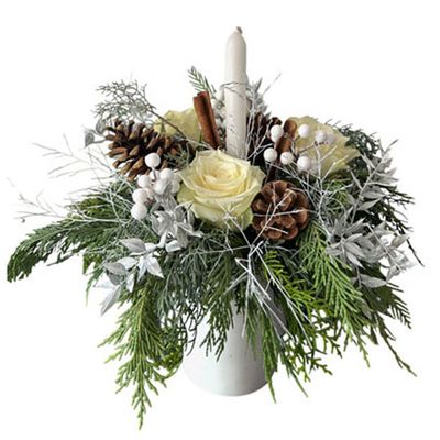 Γλαστράκι Με Χριστουγεννιάτικη Σύνθεση-Ασημένιο