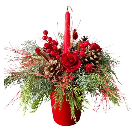 Γλαστράκι Με Χριστουγεννιάτικη Σύνθεση - Κόκκινο