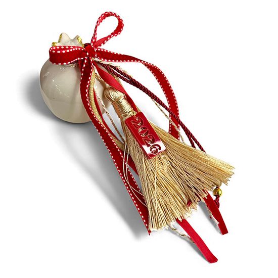 Μεγάλο Γούρι- Λευκό με Κόκκινο Ρόδι