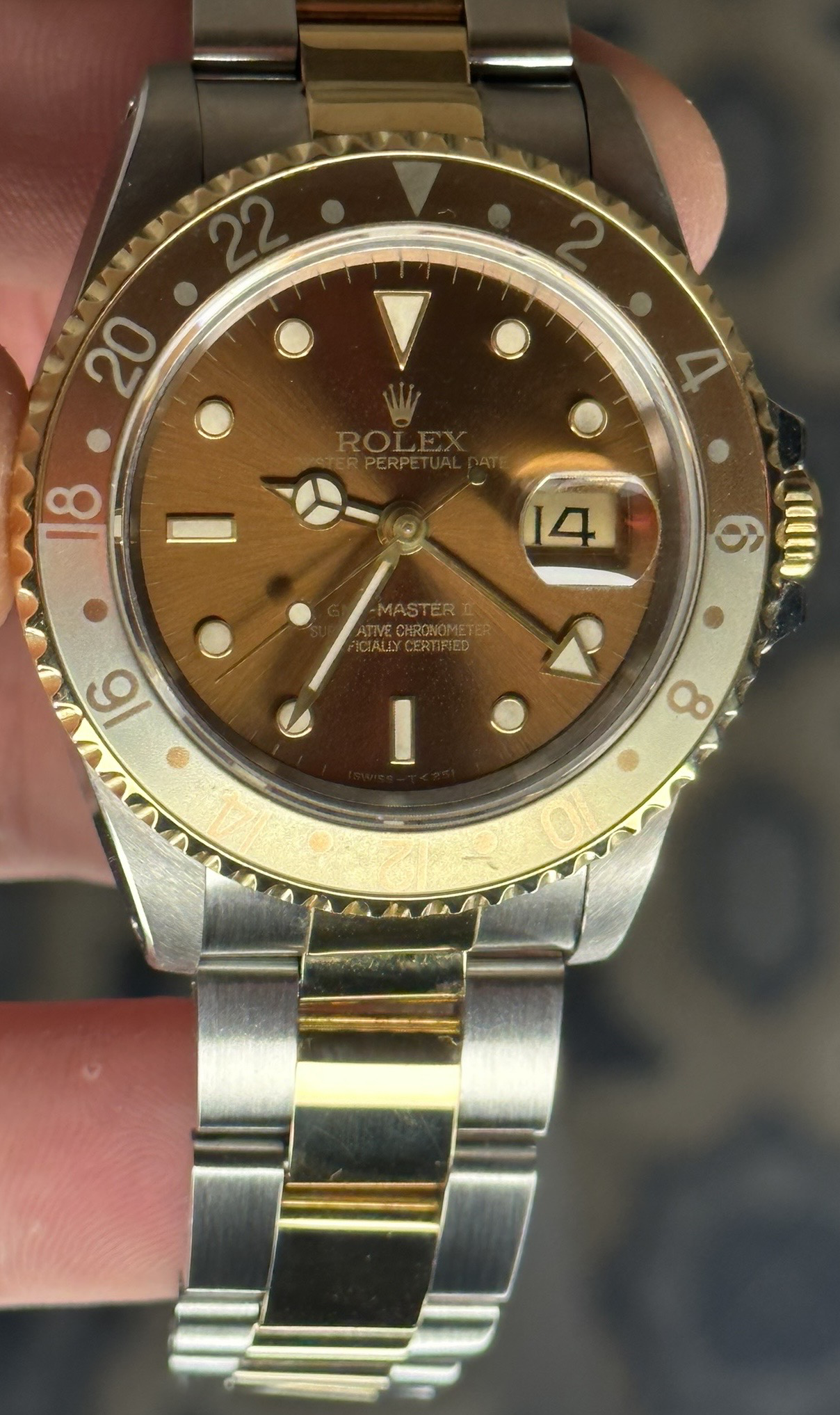 ROLEX GMT MASTER II 16710 or jaune acier 40mm