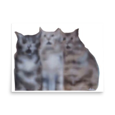 3 cats, 2023, white background, print