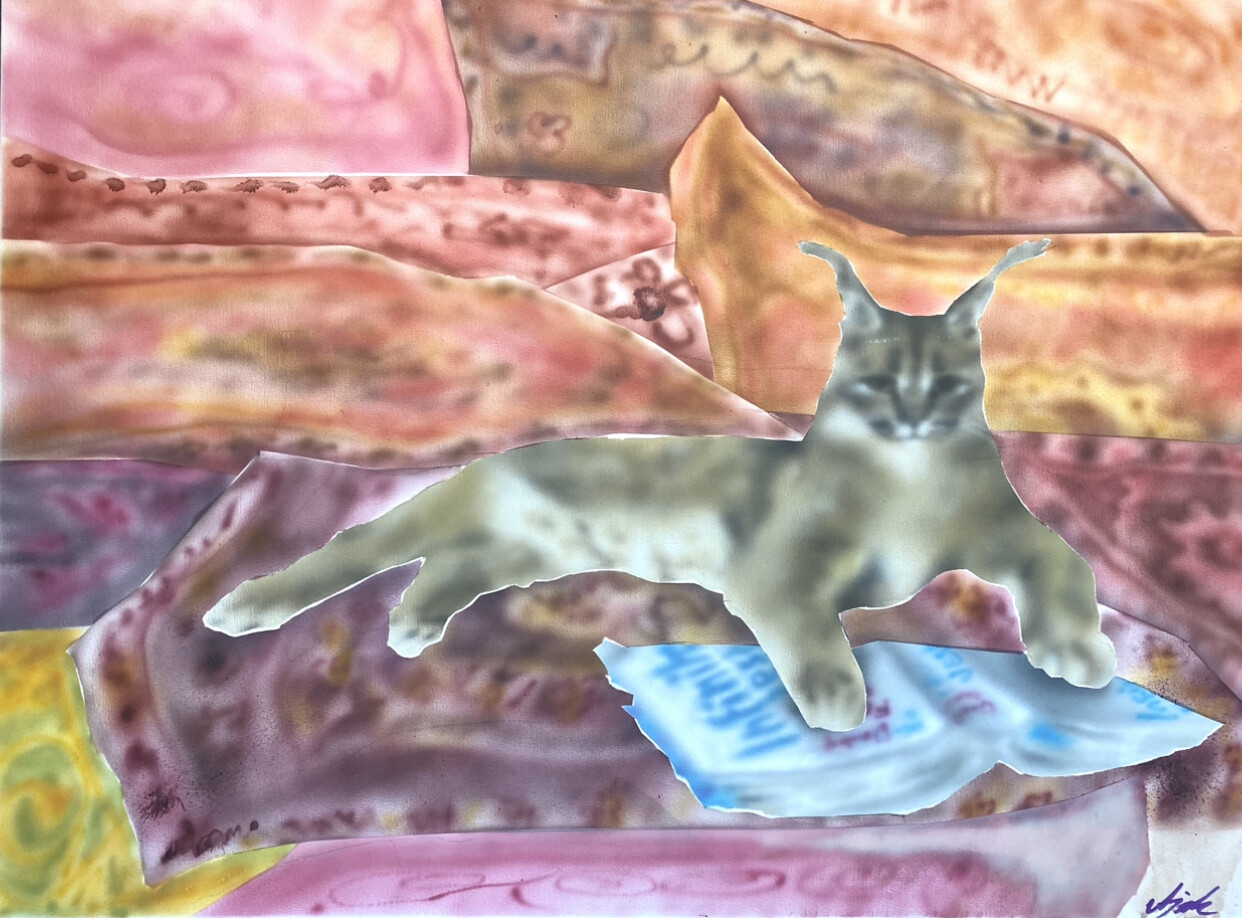 ORIGINAL PAINTING, floppa reading infinite jest, 2023