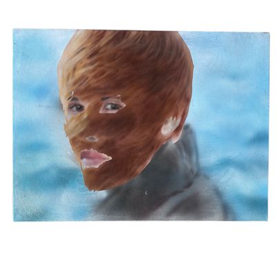 justin bieber with facial hair, original painting, 2026