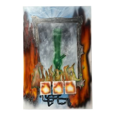 how it feels to spiritually lobotomize myself from intellectualizing everything and turning to a life of moderate ignorance and hedonism to save myself from depression, original painting, 2025
