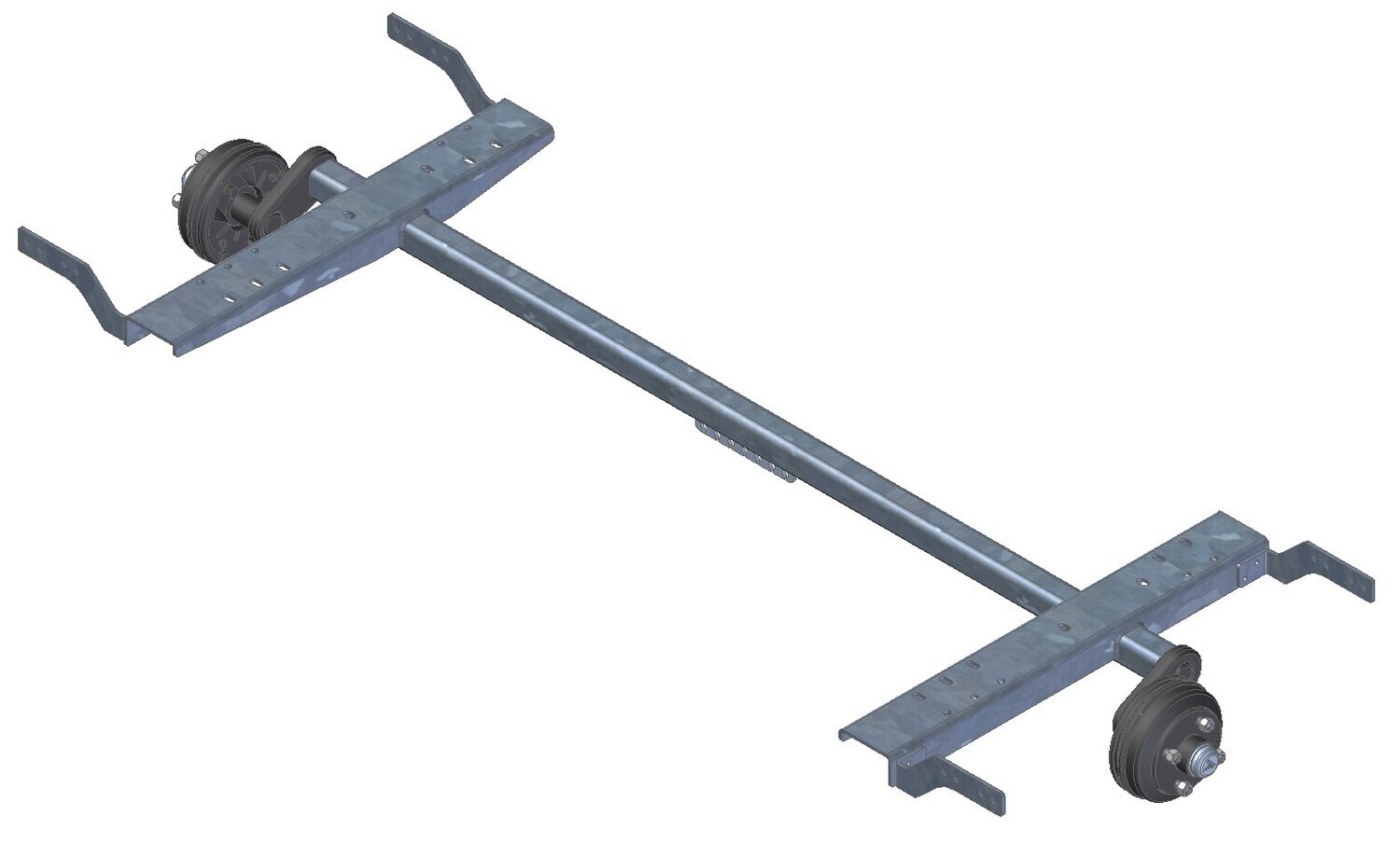 750kg braked trailer axle for 1500mm wide chassis 4 x 100 PCD