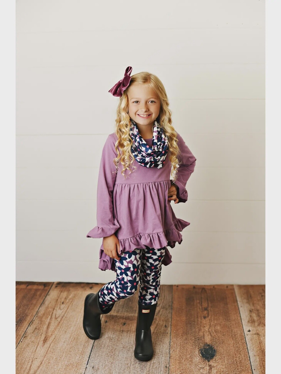 Kids Hi-Lo Lavender &amp; Floral Print 3 Piece Scarf Set
